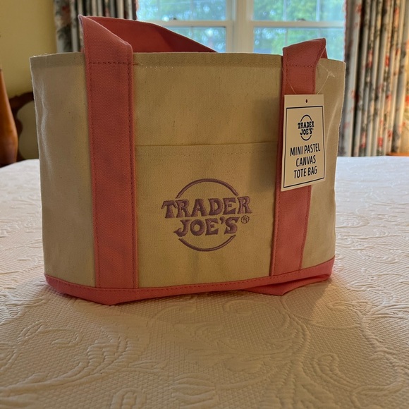 Pink and Cream Canvas Tote Bag by Trader Joe’s- Collectable - Picture 2 of 4